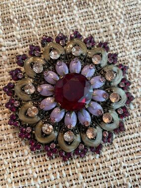 Vintage-Avon Purple and Deep Red Floral Statement Brooch 3.5ins.